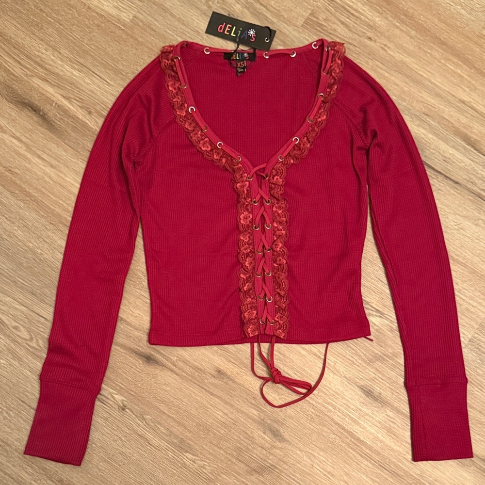 dELiA*s Scarlet Lace-Up Blouse